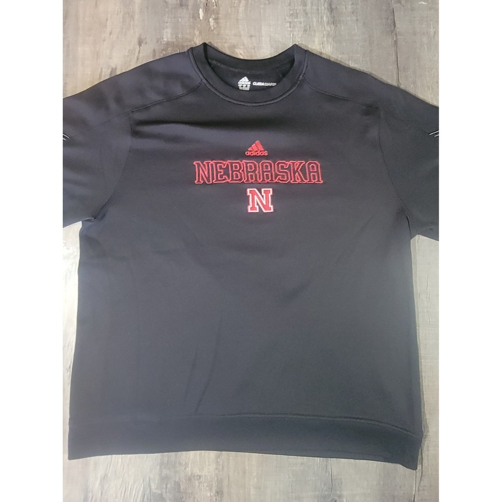 Nebraska Cornhuskers Mens XL Pullover Adidas ClimaWarm Black Sweatshirt EUC